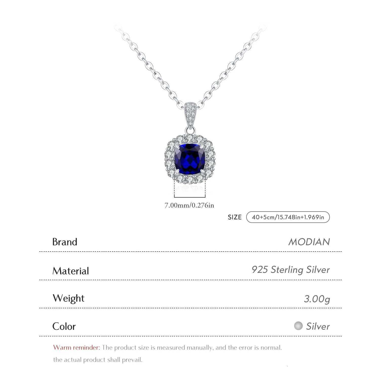 MODIAN 925 Sterling Silver Elegant Luxury Geometric Royal Blue Zirconia Pendant Necklaces For Women Anniversary Fine Jewelry M251211