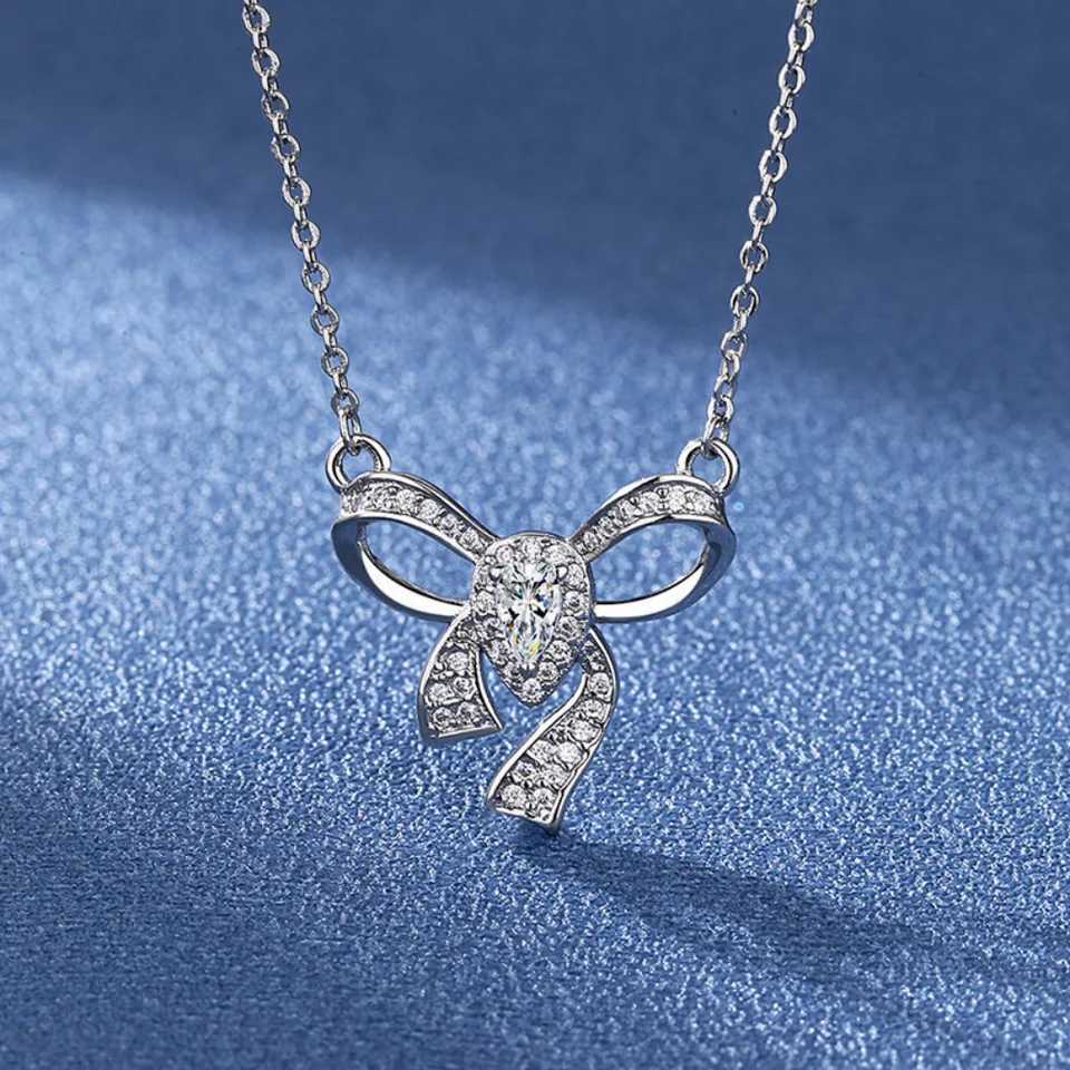 925 Sterling Silver Necklace Clavicle Chain Shining Zircon Bowknot Womens Pendant Necklace Birthday Party Gift Jewelry Gift M251211