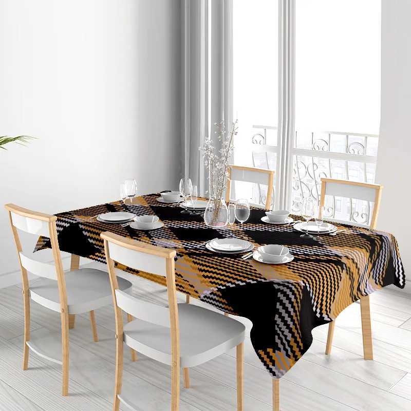 Modern Dining Table Cloth Black Yellow Geometric Pattern Polyester Tablecloth for Home Decoration 60x120 inches Free Shipping H251211
