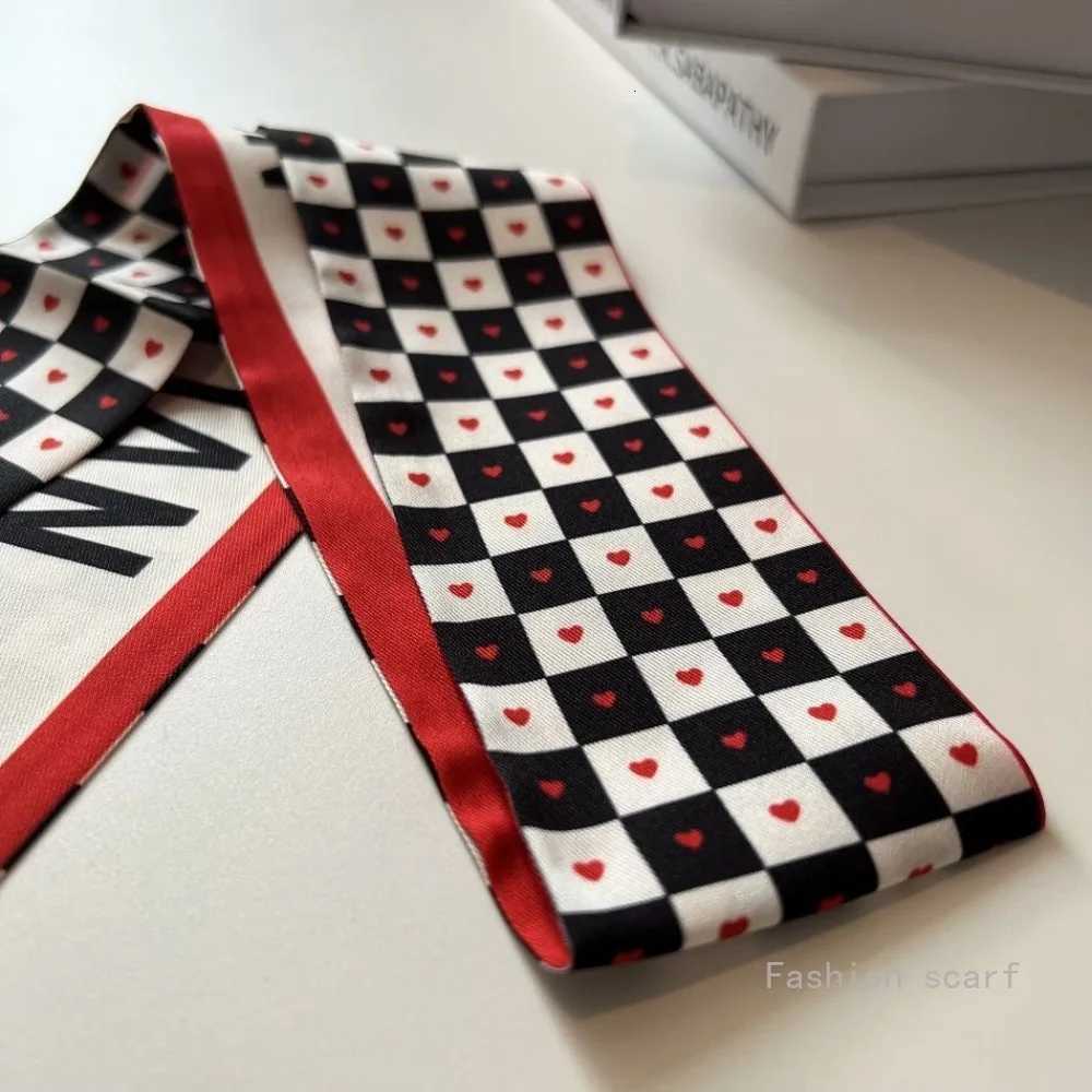 Black and White Checkerboard Womens Accessories Long Small Scarf Gray Silk Scarf Tied Princess Diana Bag Ribbon Wholesale Y251211