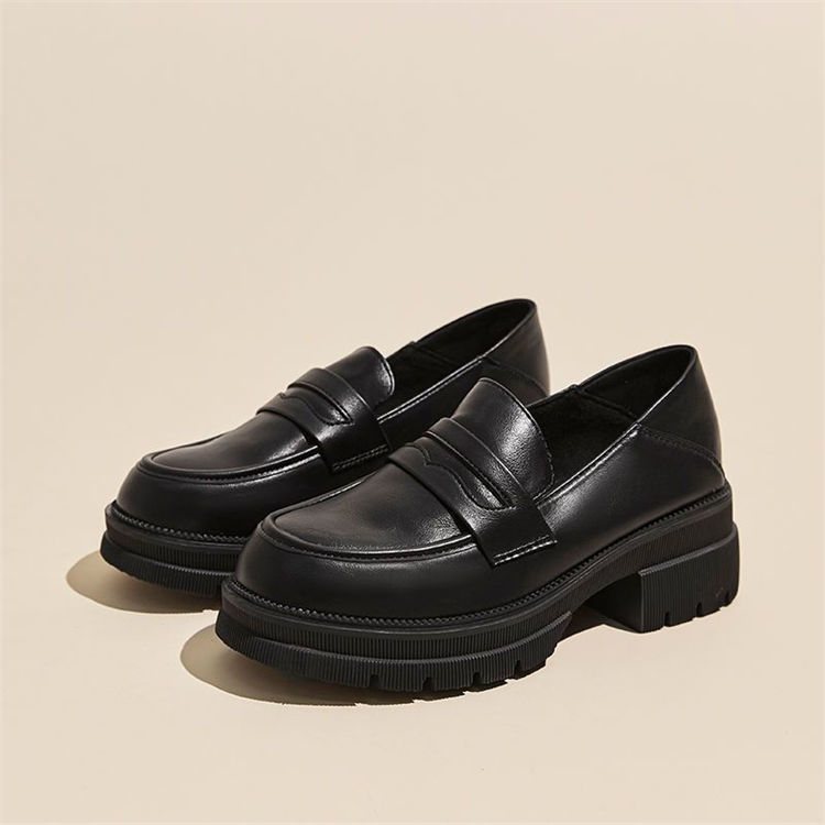Spring/Autumn Women Shoes Split Leather Round Toe Chunky Heel Shoes Casual Slip-on Platform Shoes Women Loafers Black Pumps free shipping