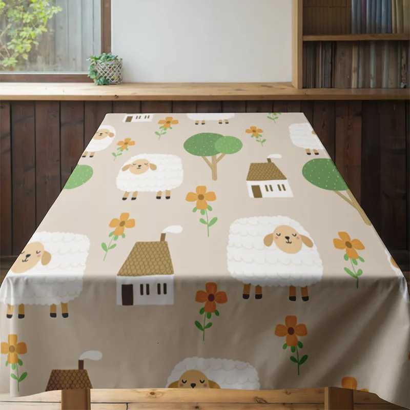 Adorable Sheep Floral Tablecloth for Home Decoration Washable Polyester Table Cover for Dining Room Various Sizes Available H251211