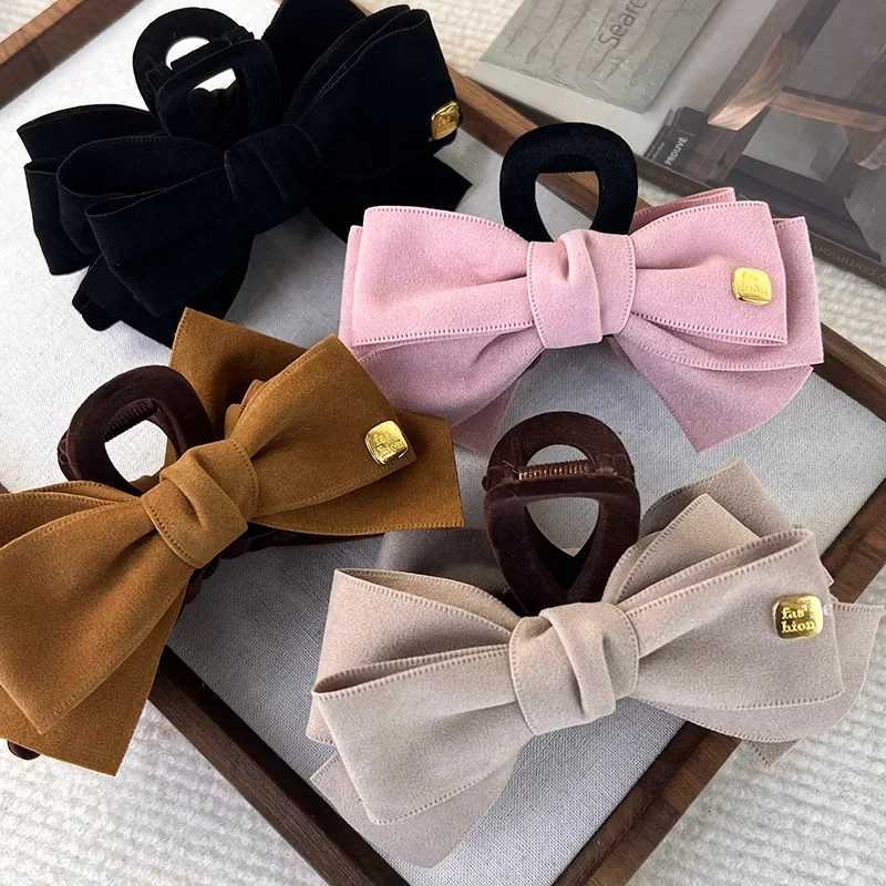 Fashion Bow Hair Cl Shark Clip Retro Suede Veet Solid Color Hairpins for Wens Temperament Hair Clips Fem dr Gift Y251210