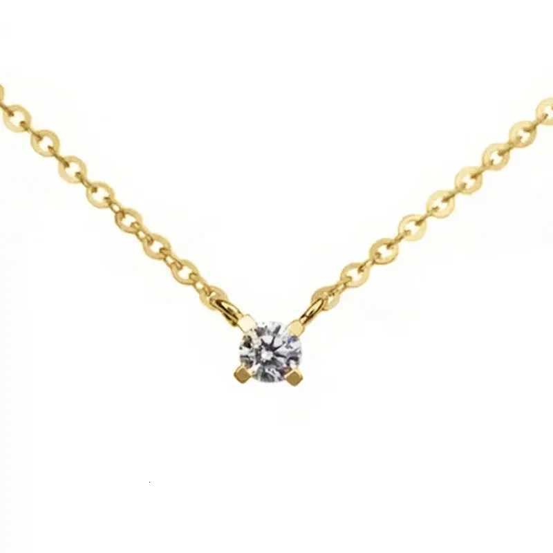 Huitan Minimalist Small Round CZ Pendant Necklace for Women Gold Color Chain Necklace Exquisite Girls Daily Wear Trendy Jewelry M251211