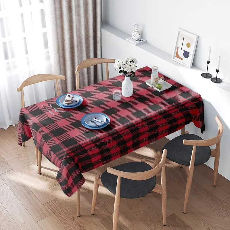 Red Black Plaid Tablecloth Rustic Country Style Dining Room Decorative Mat for Kitchen Tables H251211