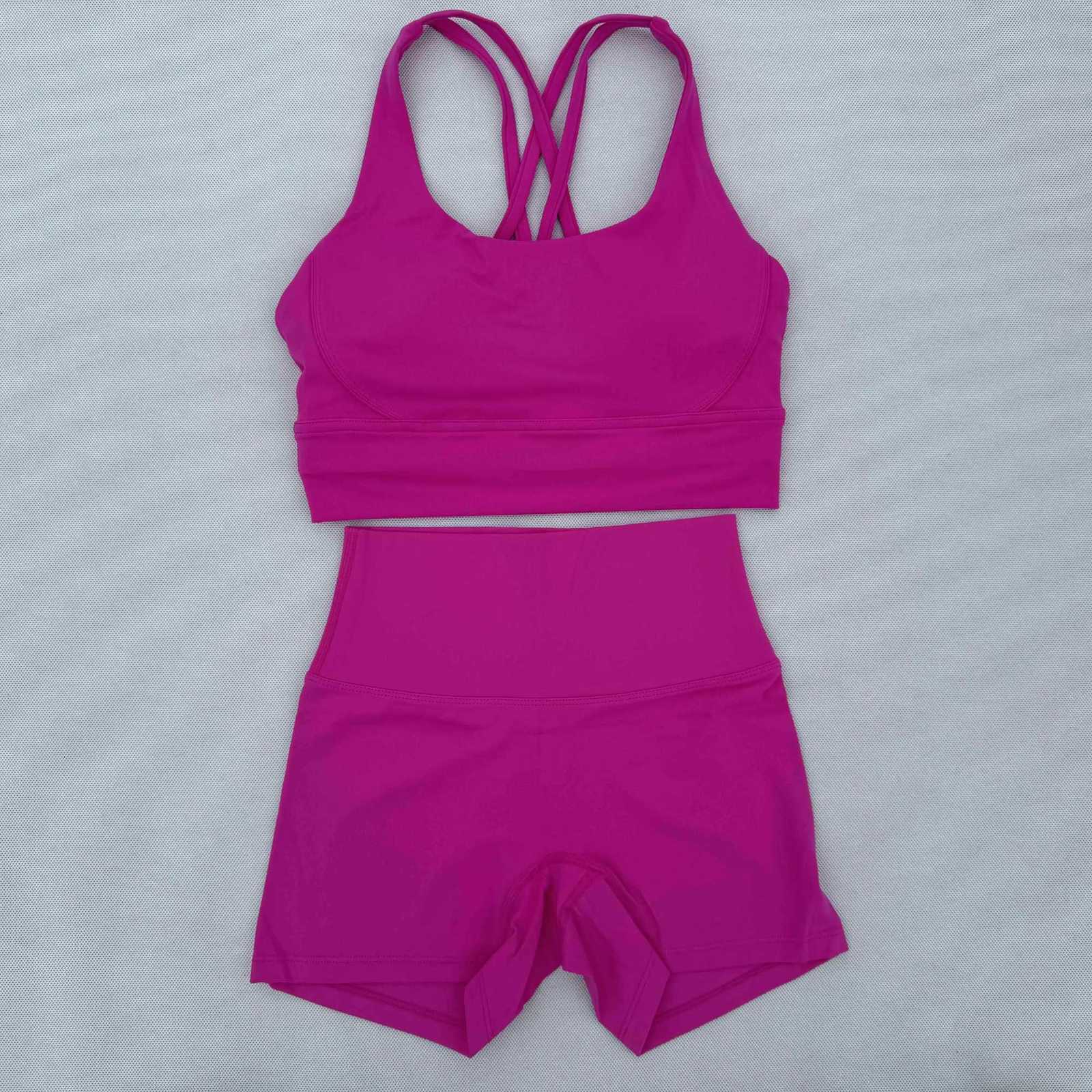 Yoga Clothes Set 2 Piece Gym Sports Shorts Set Women Cross Back Bra Top High Waist Shorts Fitness Suit Running Workout TracksuitT251211