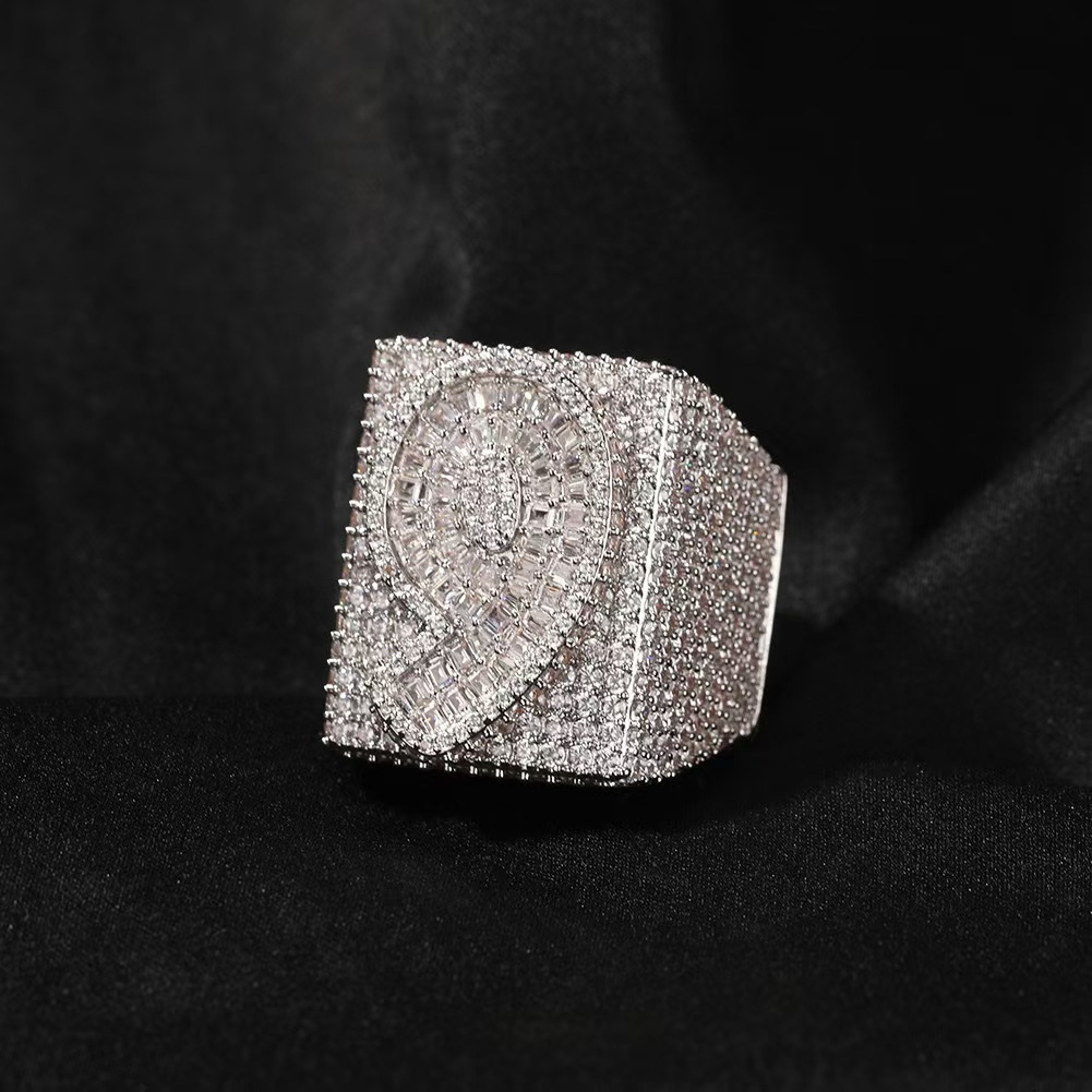 Custom Made 925 Sterling Silver Iced Out A-Z Initial VVS1 Baguette Moissanite Diamond Pinky Rings for Man