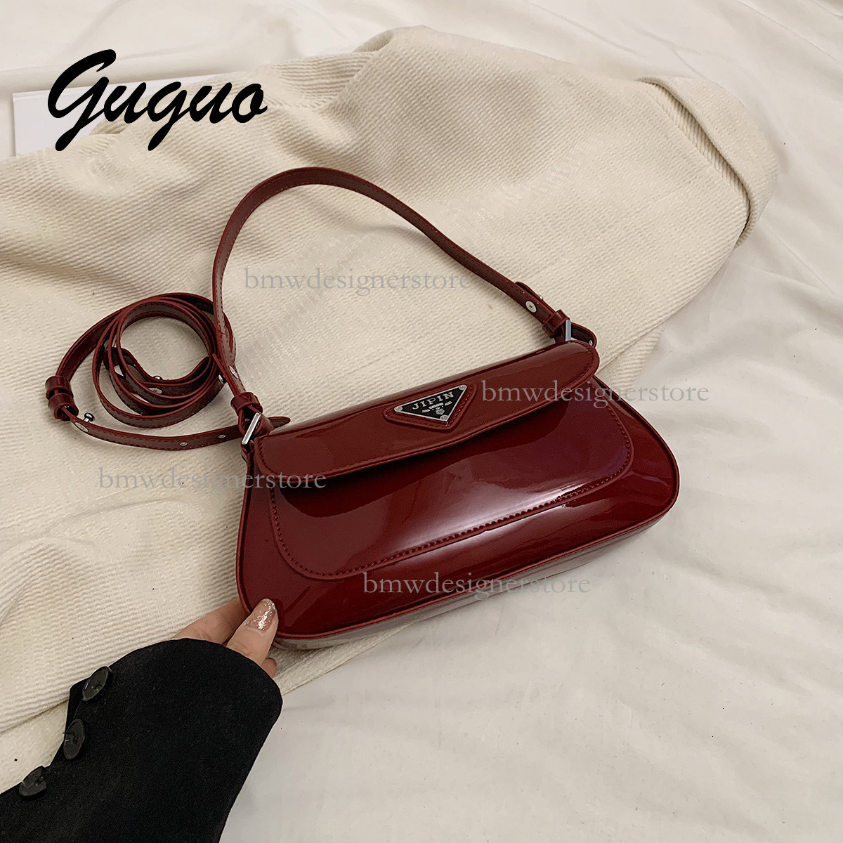Guguo Designer Luxury Solid Color Glossy Shoulder Bag Exquisite Fashion Women's Mini Handbag Versatile Temperament High-end Trendy Crossbody Bag 