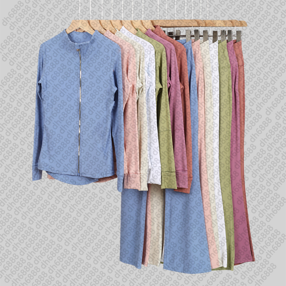 Women Yoga Two Piece Sets Fitness Leggings High Waist Sports Jackets Gold zipper Elastic Sportswear Gym Suits Workout Tracksuits