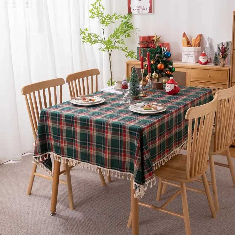 Christmas Plaid Tablecloth Table Runner Napkin Festive Wedding Xmas Party Dinner Washable Reusable Tablecloth Desktop Decoration H251211