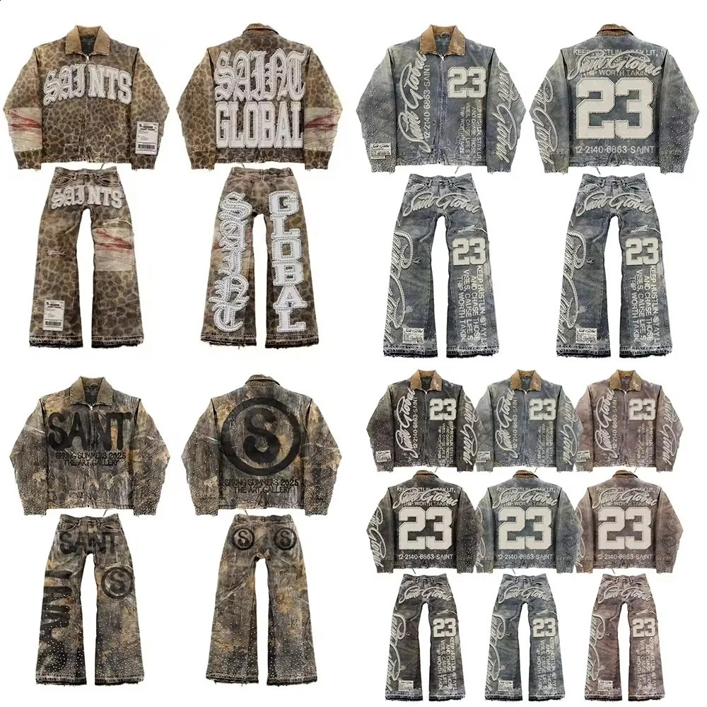 Distressed Leopard Print Jeans Mens Womens Y2K Ripped Holes Rivet Denim Pants Streetwear Casual Fashion Vintage Style Trendy 251210