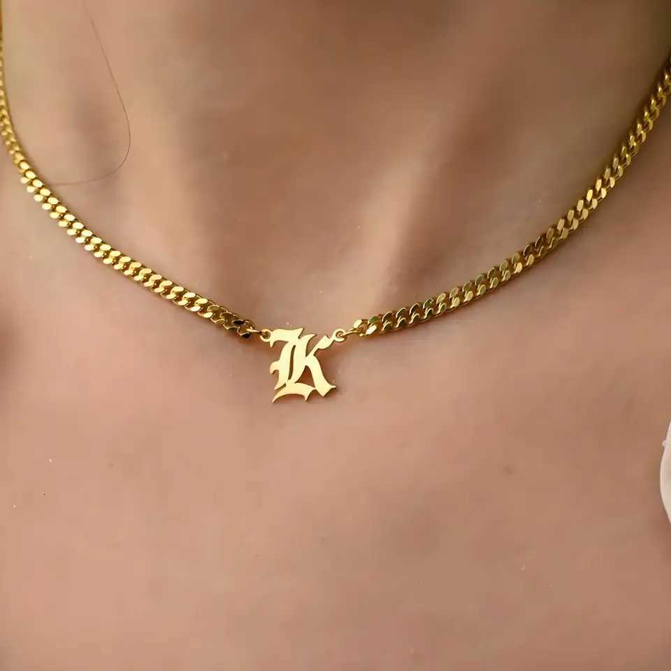 Custom Initials Necklace Gold - Plated Personalized Pendant Stainless Steel Chain Trendy Letter Jewelry for Women Ideal Gift M251211