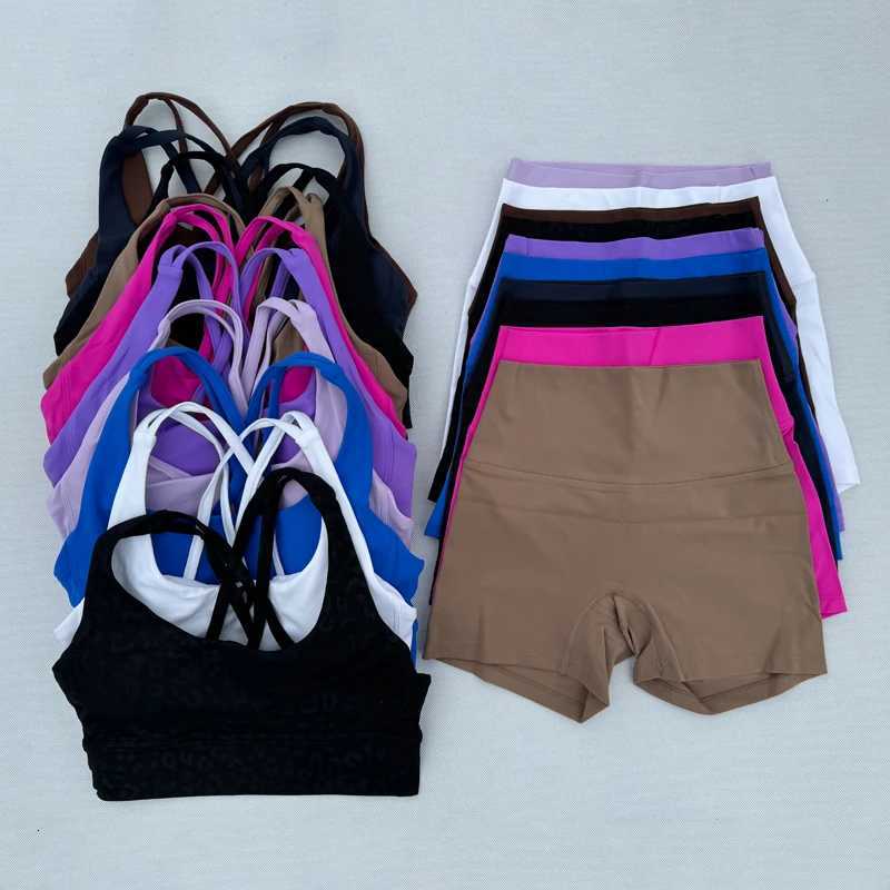 Yoga Clothes Set 2 Piece Gym Sports Shorts Set Women Cross Back Bra Top High Waist Shorts Fitness Suit Running Workout TracksuitT251211