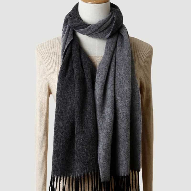 Mens double-sided wool scarf solid color mens style dual color tassel autumn and winter thick and warm business scarf Y251211
