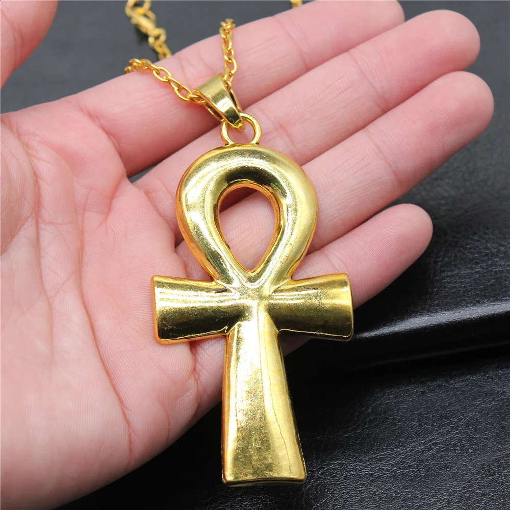 3 Colors 80x42mm Ancient Egyptian Key Of Life Ankh Cross Pendant Necklace Punk Hiphop Long Chain Necklace Jewelry Accessories 251210