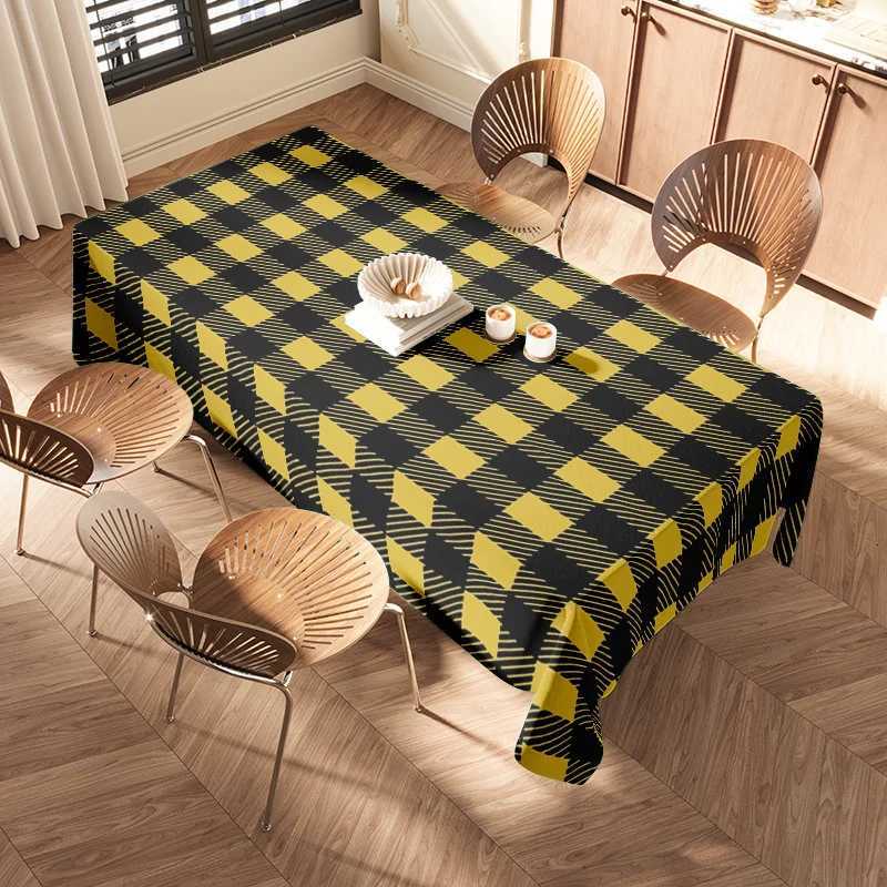 Yellow Black Plaid Tablecloth Modern Checkered Kitchen Decoration for Dining Room Set Soft Washable Cotton Polyester Fabric Cove H251211