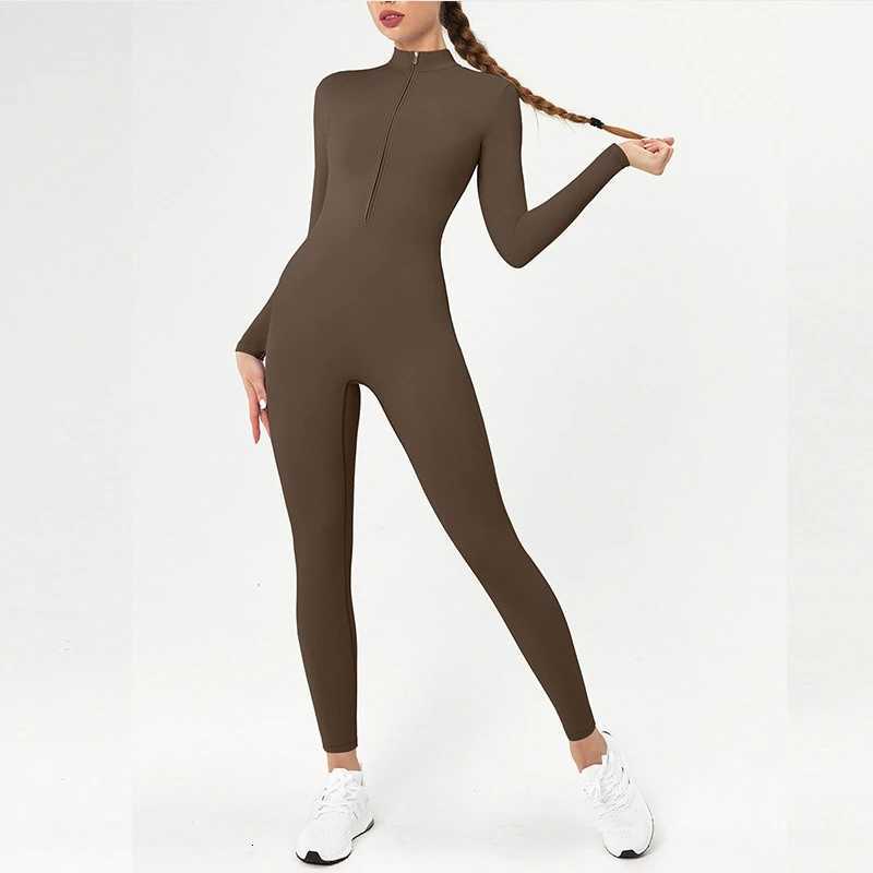 Womens Zippered Naked-Feel Long-Sleeve Yoga Bodysuit High-strength Long Pants Fitness Sports Jumpsuit Body-Sculpting OnesieT251211