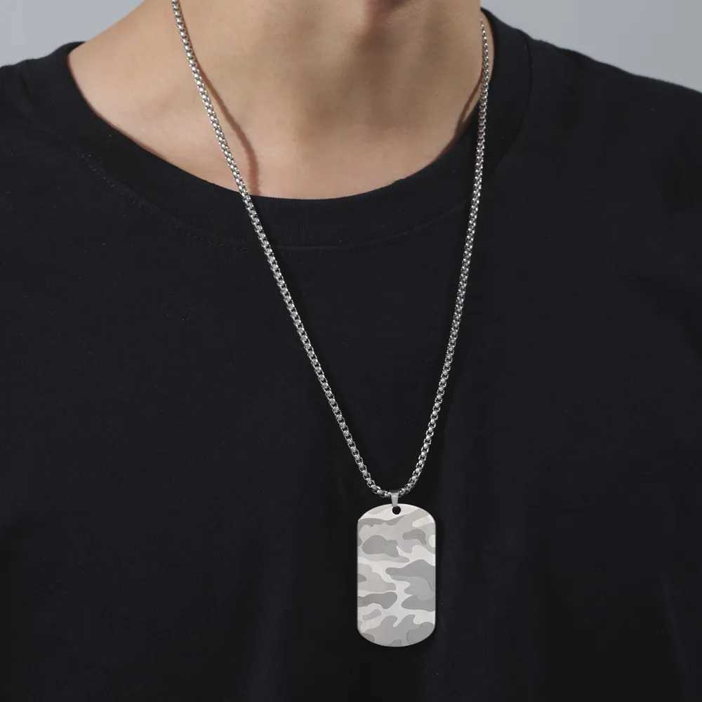 Camouflage Military Pendant Necklace for Men Stainless Steel Hip Hop Jewelry Box Chain Dog Tag Man Necklaces Fashion Gift M251211