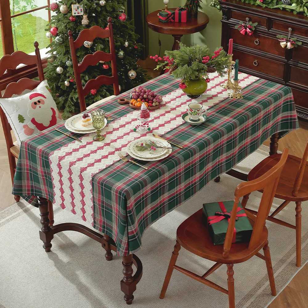 Vintage Green Checkered Tablecloth Christmas Plaid Slip Resistant Washable American Dining Cover Cross Border Deco Table Cover H251211