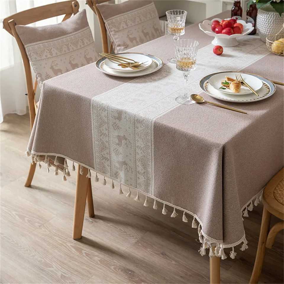 Christmas Deer Tablecloth Cotton Luxury Wedding Party Kitchen Living Room Cover for Tea Table Decor Kitchen Living Room Weddin H251211