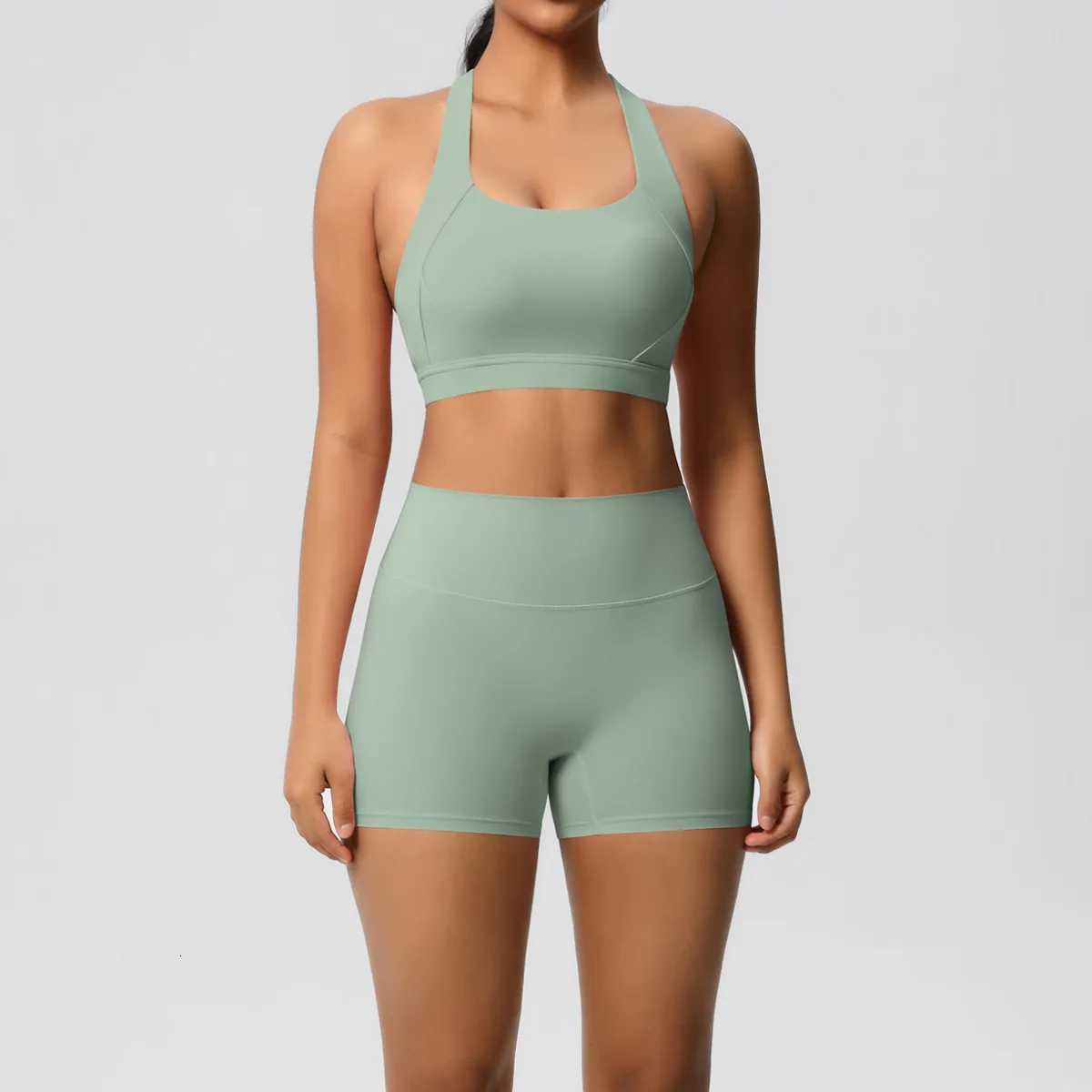 2Piece Women Yoga Clothes Crossover Back Sports Underwear Gym Sports Crop Tops Running Cycling Sports Gym Shorts Quick-DryingT251211