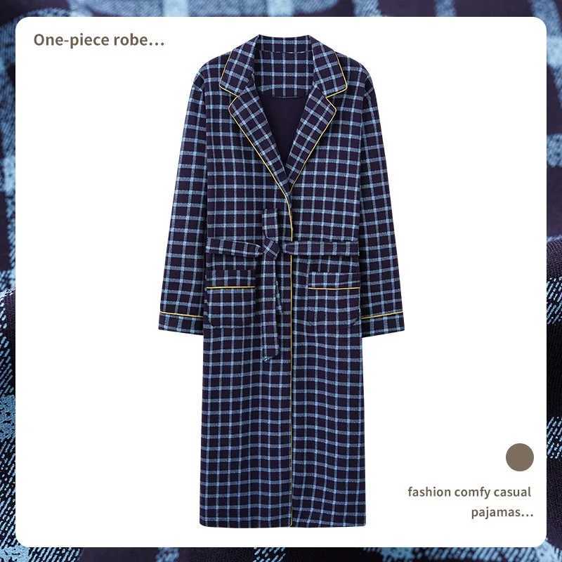 Spring Autumn Plaid Bathrobe Men Sleep Top Kimono Robes for Male Full Pure Cotton Long Bath Robe Bride Robe Dressing Gown M-4Xl L251211