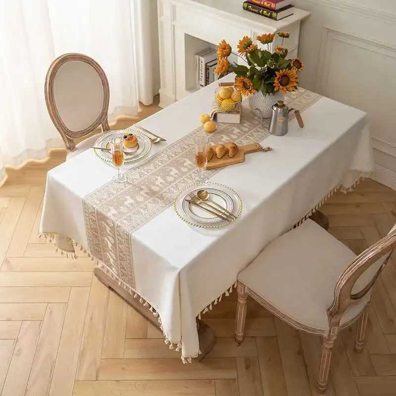 Christmas Deer Tablecloth Cotton Linen Fabric Dining Table Cloth Light Luxury High-end Rectangular Tablecloth Tassel Cover Cloth H251211