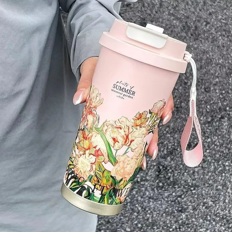 500ml 316 Stainless Steel Woman Flower Coffee Mug Vacuum Flask Straw and Directly Drinking Insulated Tumbler Thermal Cup Gift 251208 W260226