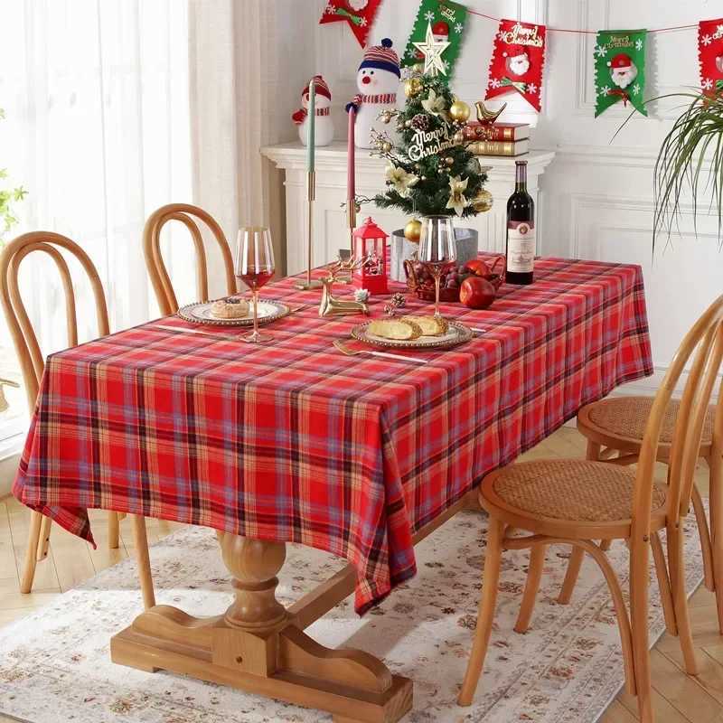 Christmas Decorative Tablecloth Red green checkered coffee table tablecloth PolyesterCotton Red Green Table cover for HomeParty H251211