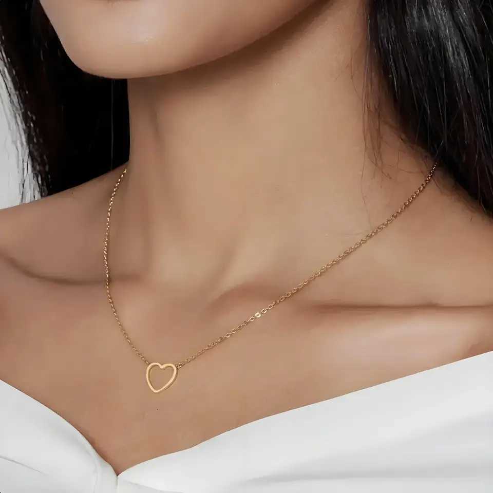 Gold - Plated Stainless Steel Hollow Heart Necklace Coquette Style Accessory for Women Ideal for Daily Wear Parties M251211