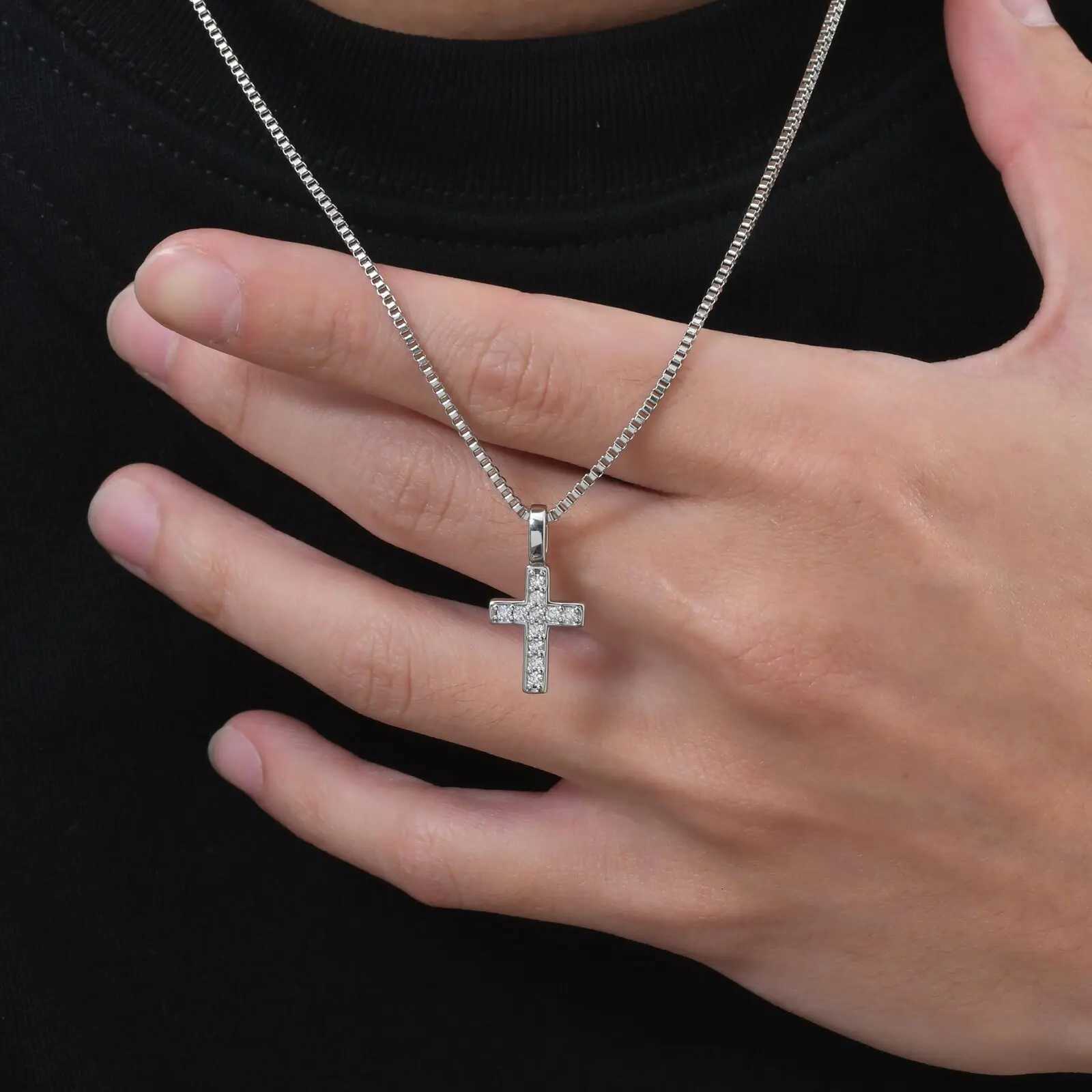 Punk Small Cross Necklace for Men BoysHip Hop Pendant Necklace with 50cm Stainless Steel Square Box Chain Gifts M251211