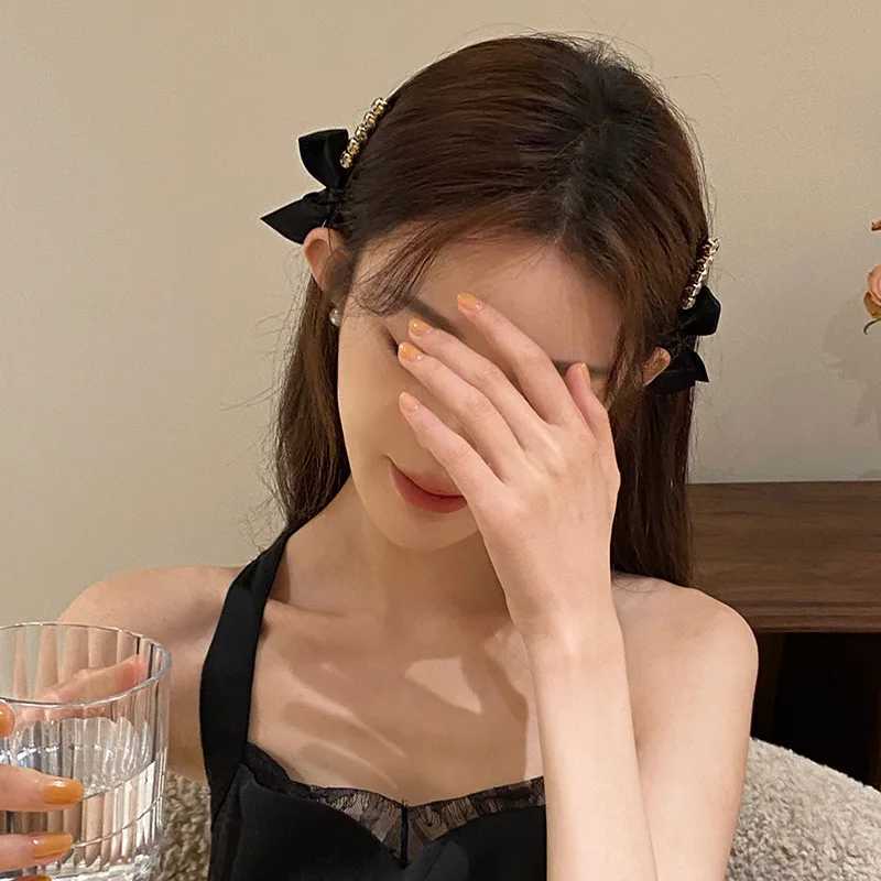 Korean Style Rhinestone Black Bow Barrettes Versatile Exquisite Fringe Clip Side Clip dr Clip Hair Accories New Y251210