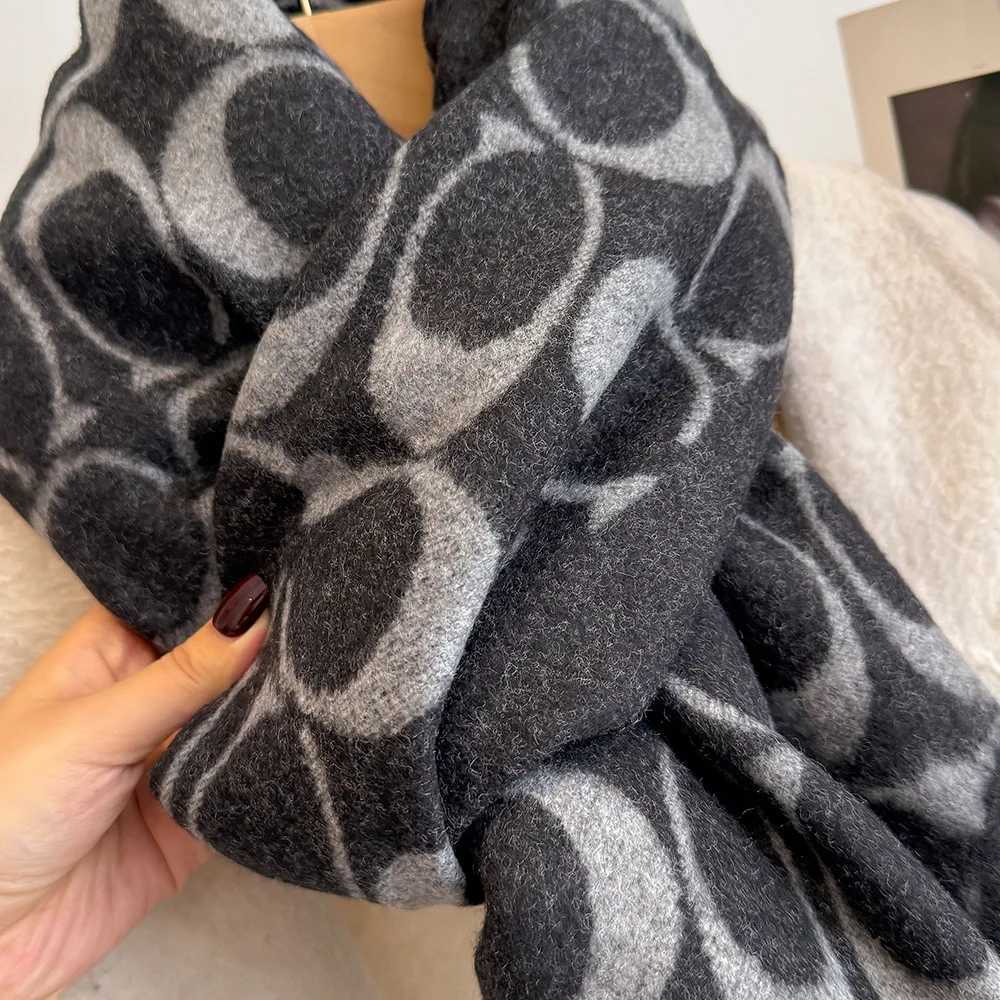 Elegant Letter Soft Wool Faux Cashmere Ski Hiking Scarf Women Winter Warm Long Shawl Cape Double Sides Neckerchief Y251211