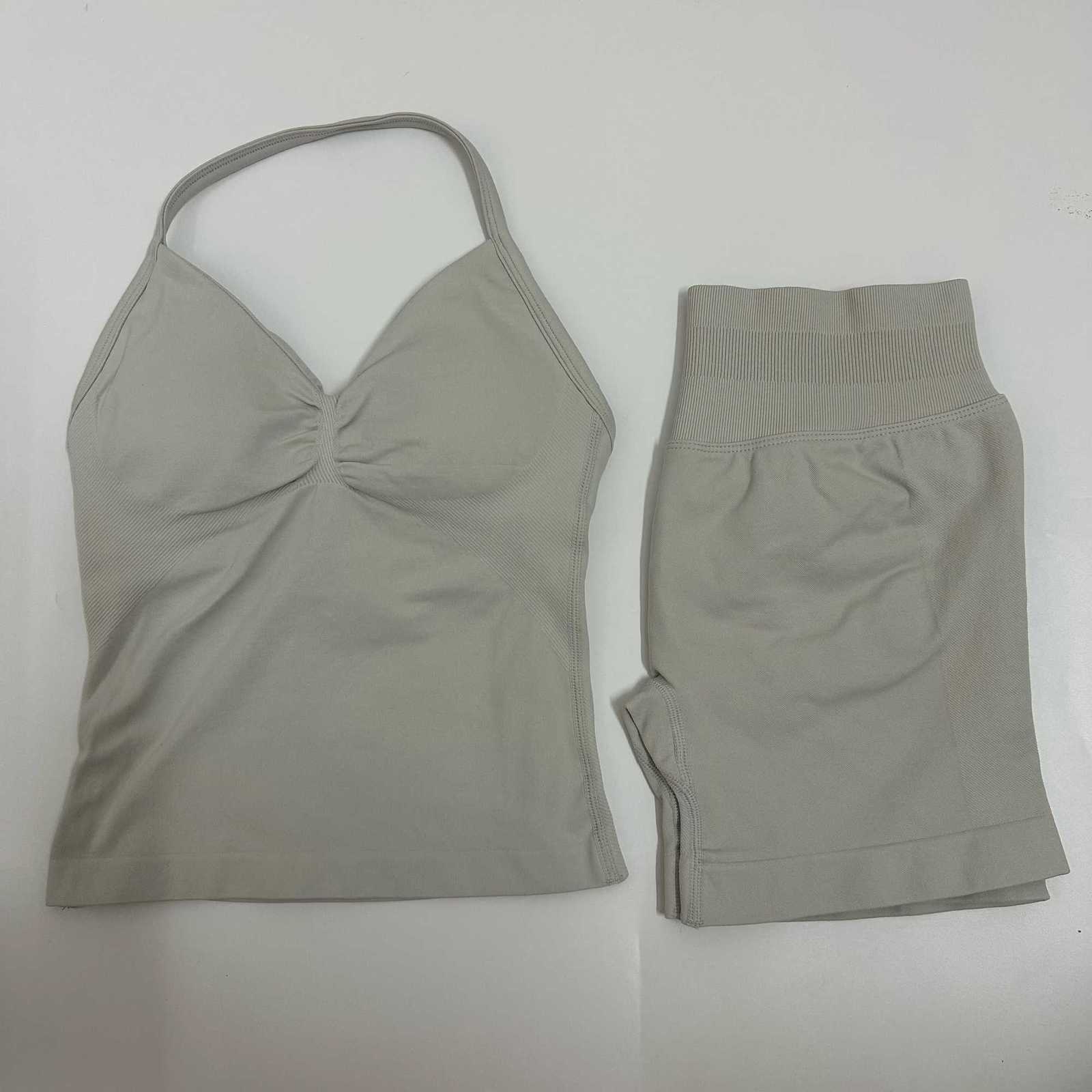 No Women Yoga Set Seamless Yoga Longline Strappy Tank Top Scrunch Sports Shorts Gym Clothes Woman Summer Workout OutfitT251211