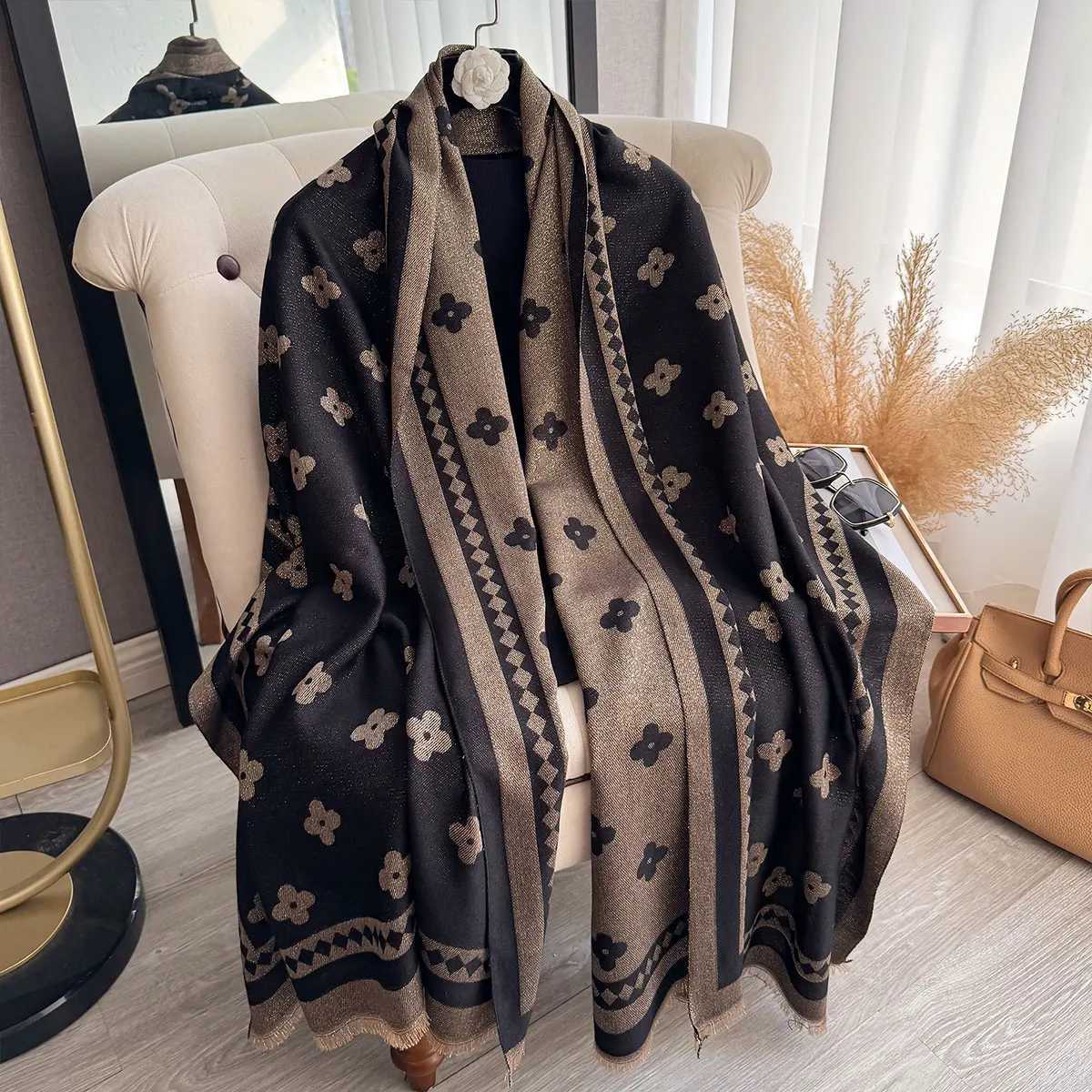 New Elegance Ladies Muslim Hijab Golden Thread long Scarf Spring and Autumn Warm Scarf Pashmina Shawl Foulard Wrap Headscarf Y251211
