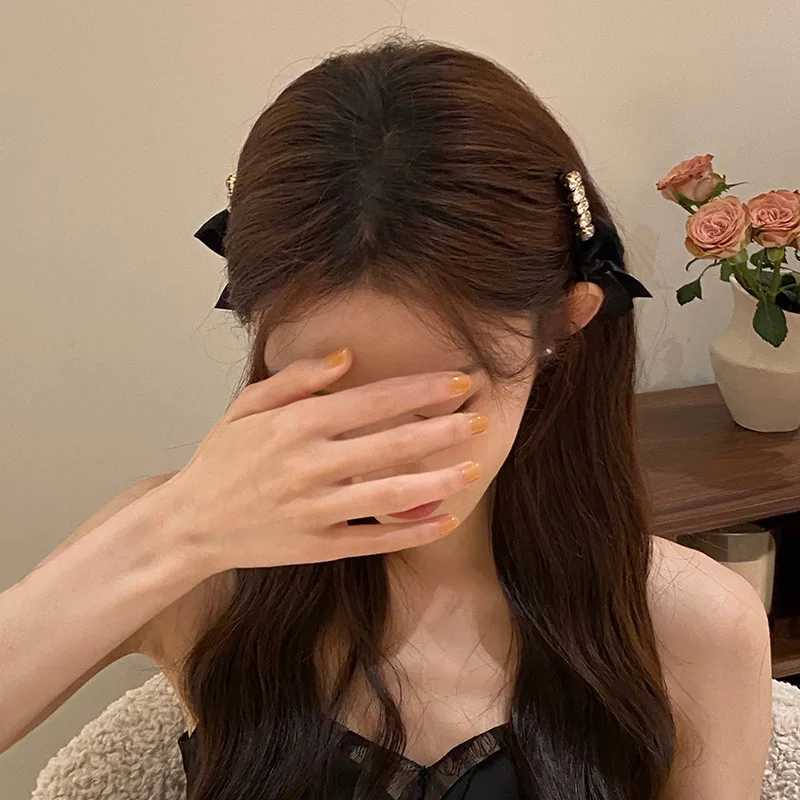 Korean Style Rhinestone Black Bow Barrettes Versatile Exquisite Fringe Clip Side Clip dr Clip Hair Accories New Y251210