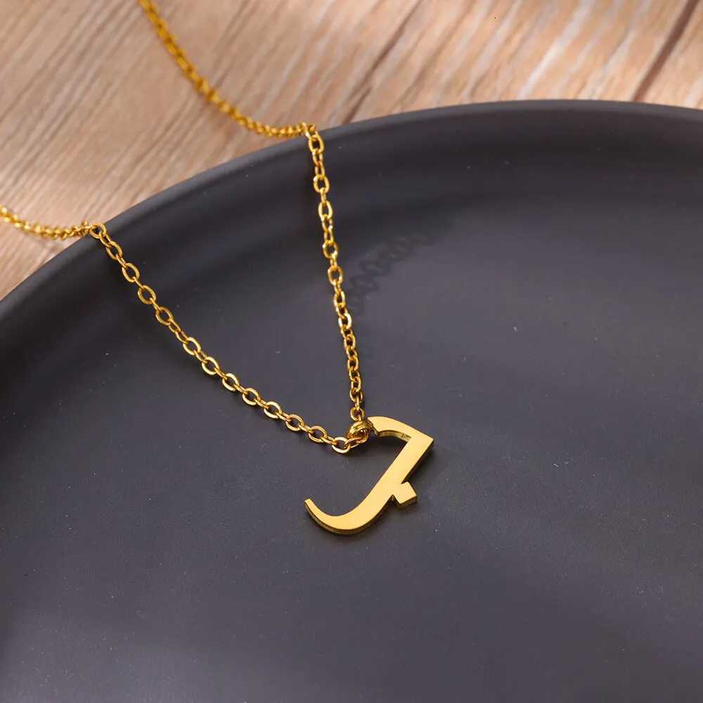 Arabic Alphabet Necklace For Women Fashion Simple Stainless Steel Letter Name Choker Necklace Lucky Amulet Muslim Female Jewelry M251211