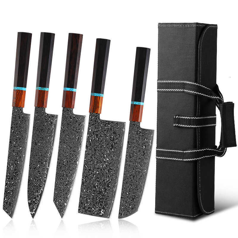 Chef's knife made of Damascus steel with large blade. Japanese-style octagonal handle. Kitchen knife VG10. Comes with a knife sheath. X2501251