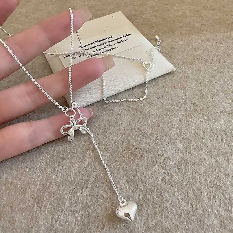925 Sterling Silver Necklace Adjustable Bowtie Ribbon Heart Pendant Choker for Women Girl Jewelry Gift Dropshipping Wholesale M251211