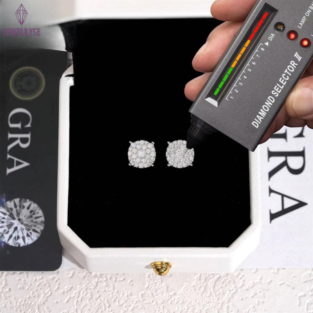 Pass Tester 18K Gold Plated Screw Back Stud Earrings 925 Silver VVS Moissanite Diamond Ear Studs Fine Hip Hop Mens Women Jewelry