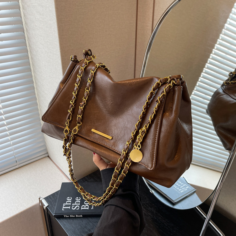 Hot Free shipping designer bags for womens Shoulder bags black khaki brown Textured Versatile New Retro Chain Tote Bag