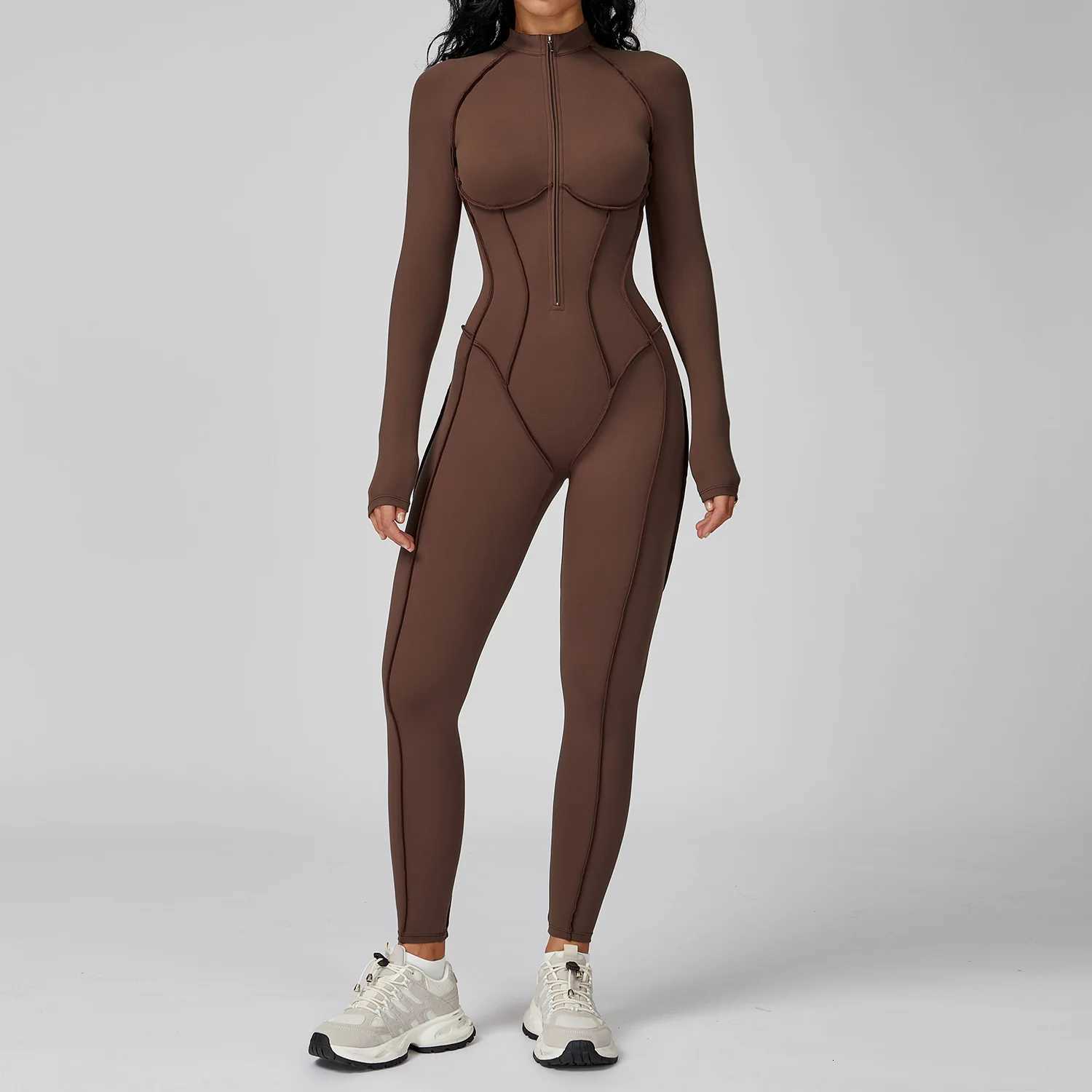 Sexy Rompers Workout Zipper Jumpsuit Long Sleeves Sports Bodysuits Women Gym Running Fitness Suits Gym Tracksuit SportswearT251211