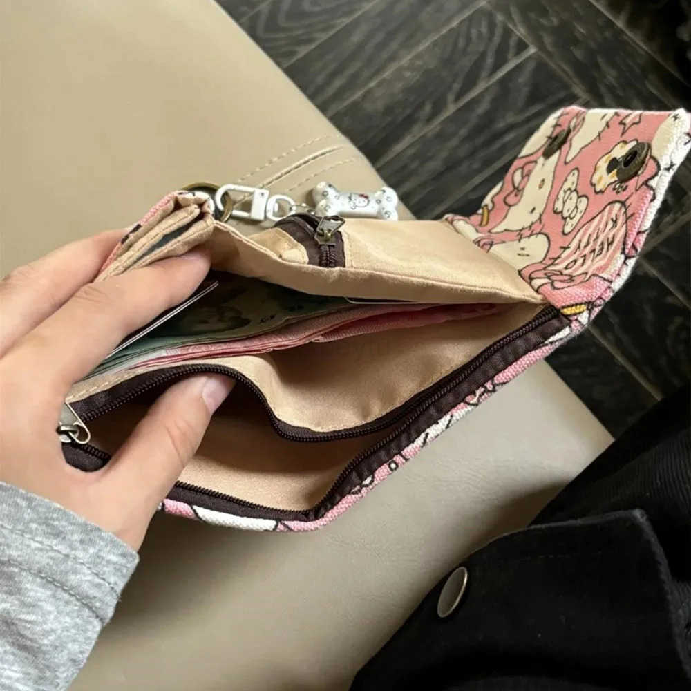 Sanrio Hellokitty Cartoon Tri-fold Canvas Wallet Kawaii Anime Card Holder Purse Photo Album Pendant Keychain Card Cilp Pack Gift H251211