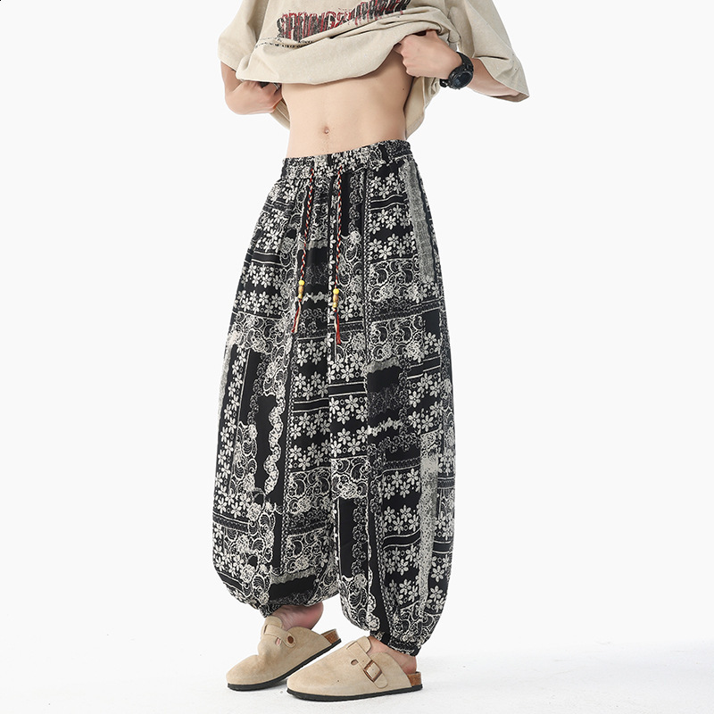 Hip hop Men sweatpants Retro StreetStyle Wide leg Bandana Paisley Pattern Harajuku Fashion Straight joggers men 210715