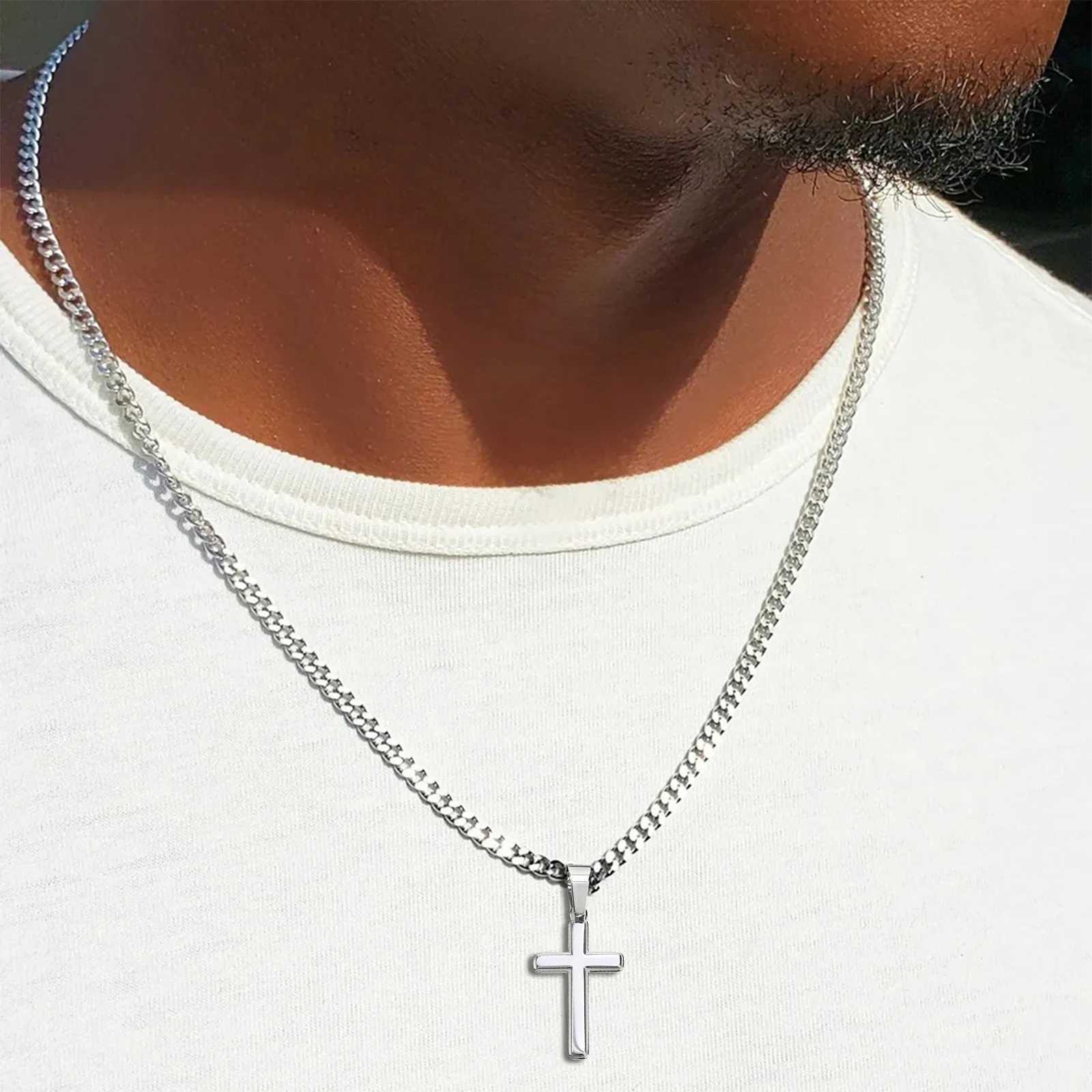 To My Dad Cross Necklace with Stainless Steel Cuban Chain - Thoughtful Fathers Day Gift Comes with Card and Gift Box M251211