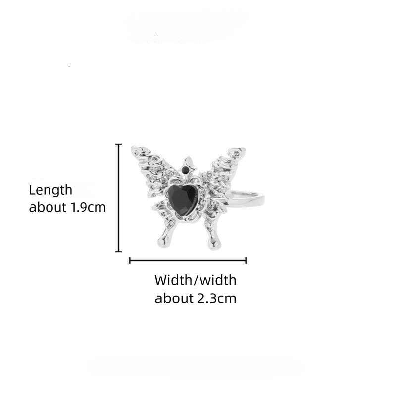 DHcollections Black Heart Butterfly for Women, Unique Niche High-End Index Finger Ring, Exquisite Fashionable Minimalist Style Wholesale Ring