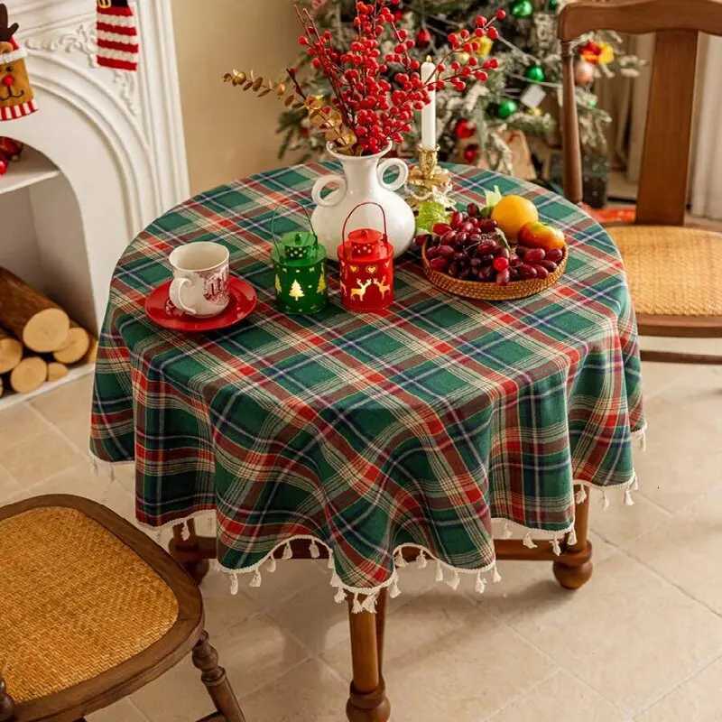 Retro Plaid Christmas Tablecloth Round/Rectangular Table Decorations Washable Wedding Home Decor for Kitchen Dining Table Covers H251211