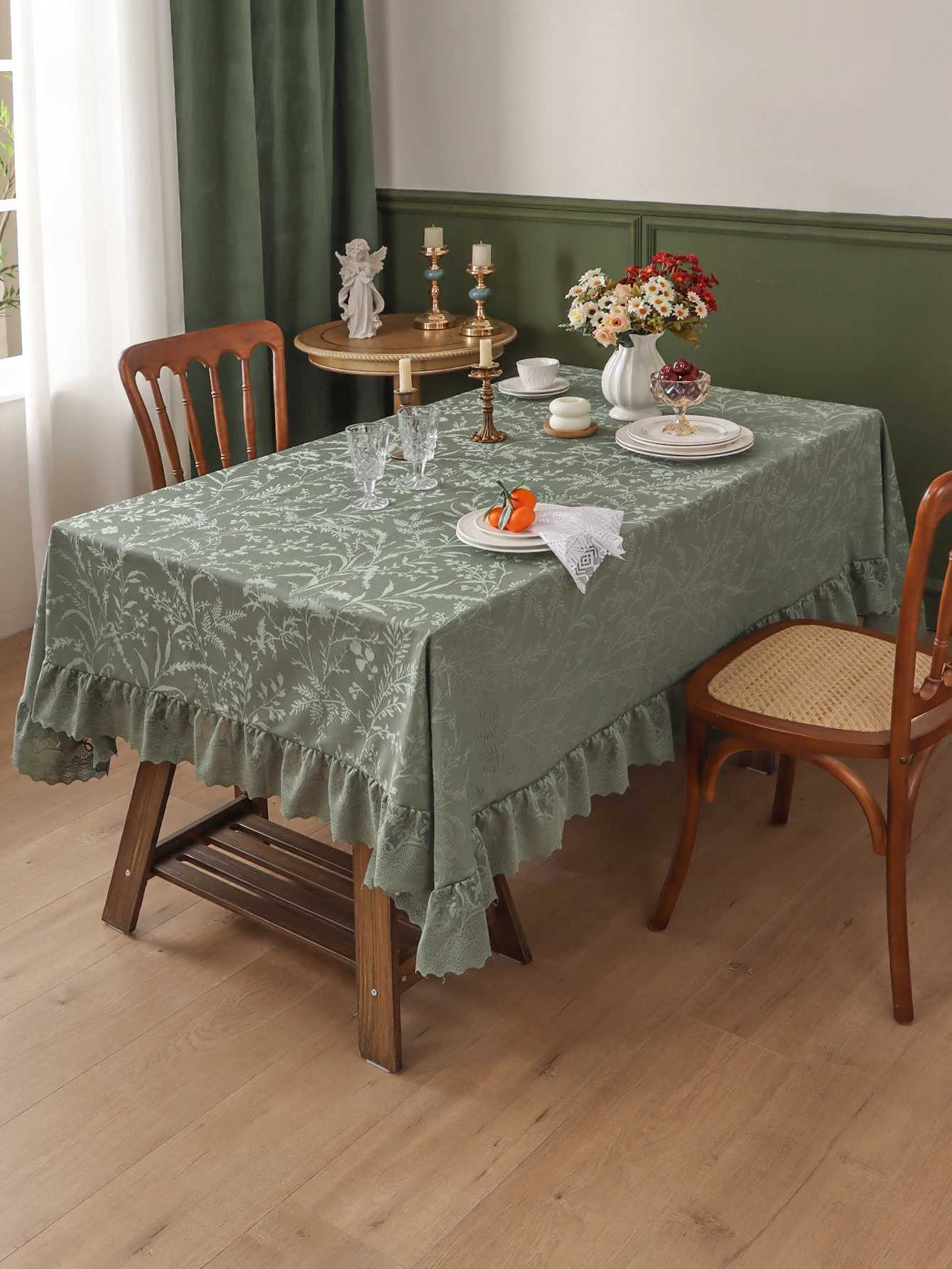Rustic Style Green Thickened Lace Ruffle Tablecloth Living Room Bedroom Dining Table Luxury Tablecloths H251211