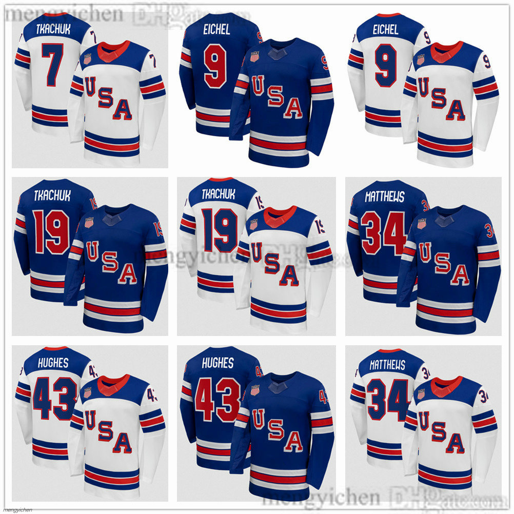 2026 Team USA Winter Olympices Milano Cortina Hockey Jersey 34 Matthew 7 Brady Tkachuk 19 Matthew Tkachuk 43 Quinn Hughes 9 Jack Eichel Men Women Youth All Stitched