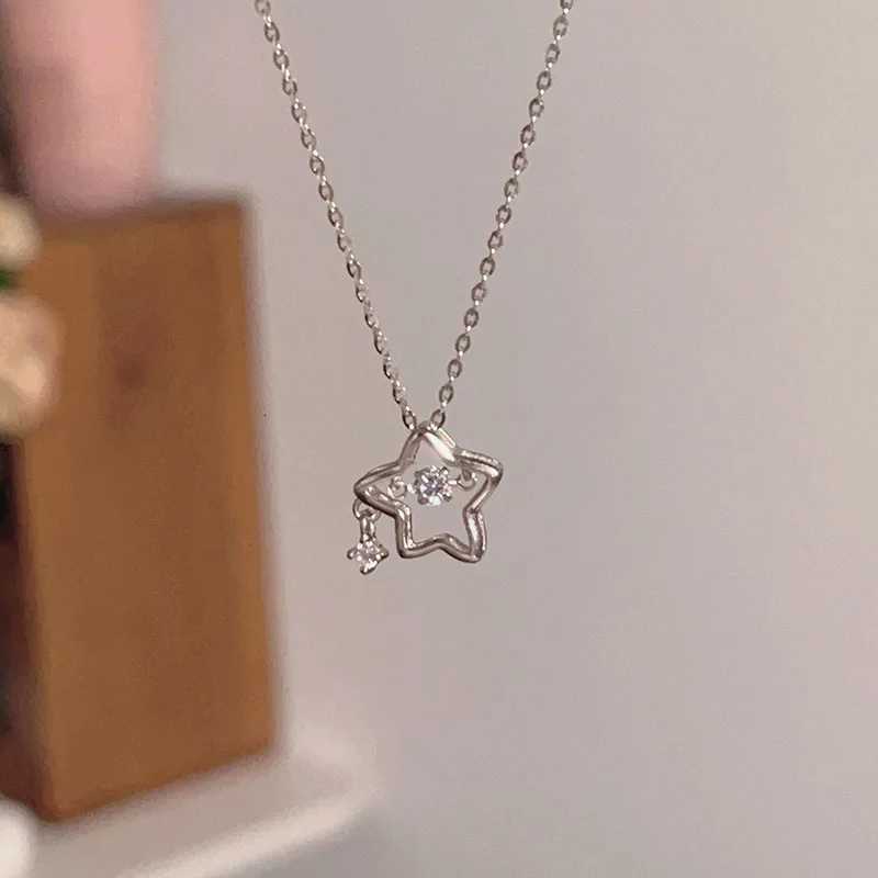 925 Silver Necklace for Women Double Layer Zircon Star Moon Pendant Necklace Delicate Chain Charm Elegant Fashion Jewelry Gifts M251211